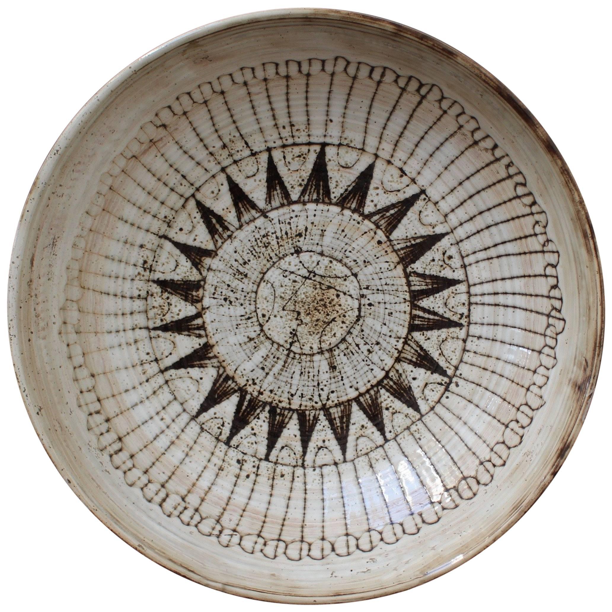 Large Decorative Bowl with Sunburst Motif by Jacques Pouchain-Atelier Dieulefit