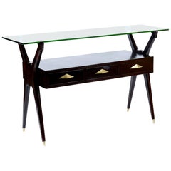 Midcentury Italian Three Drawers Black Console