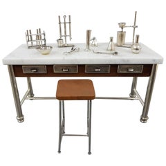 20th Century Italian Sterling Silver - Marble Miniature Chemist Worktable