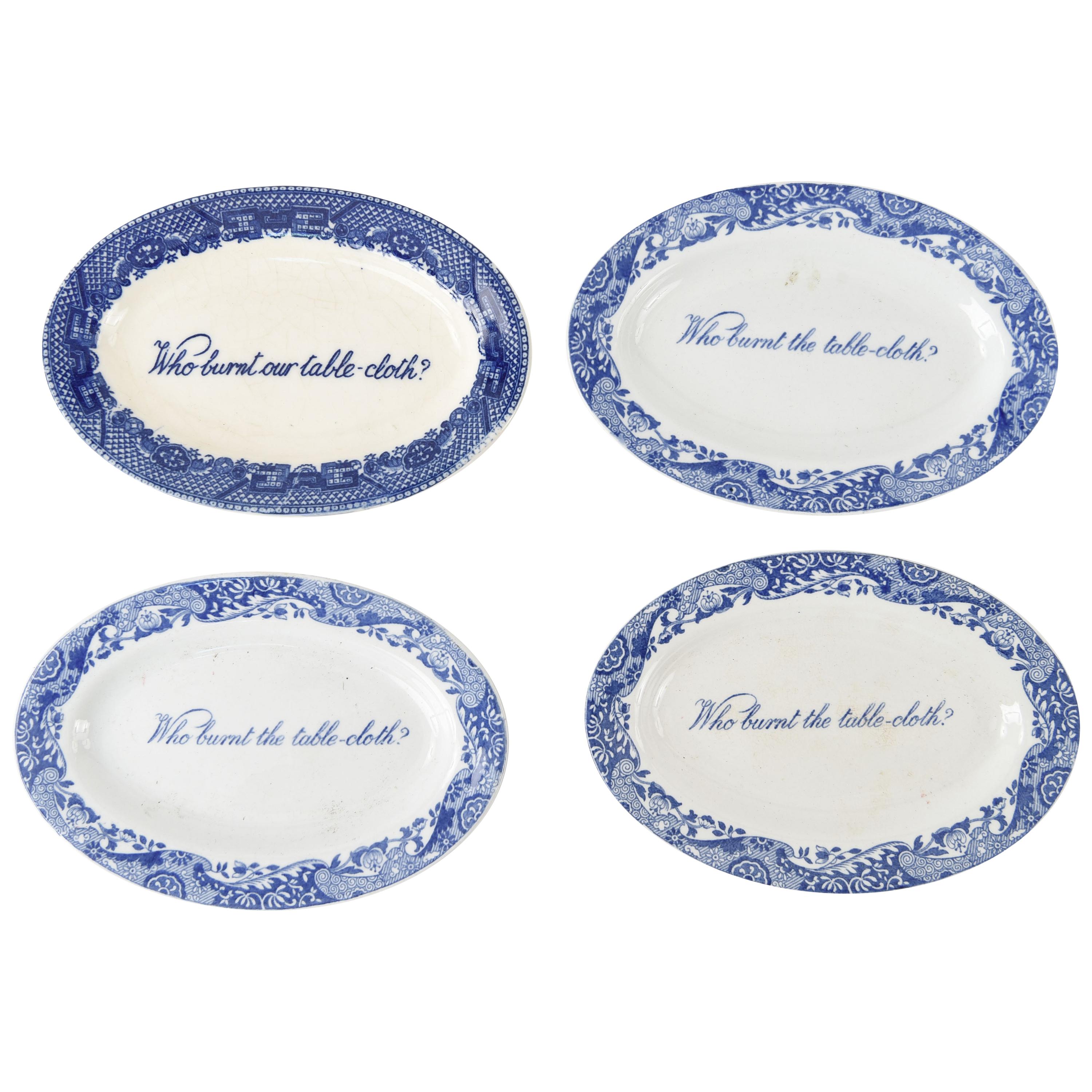 Vintage Blue Transferware Burnt Tablecloth Dishes