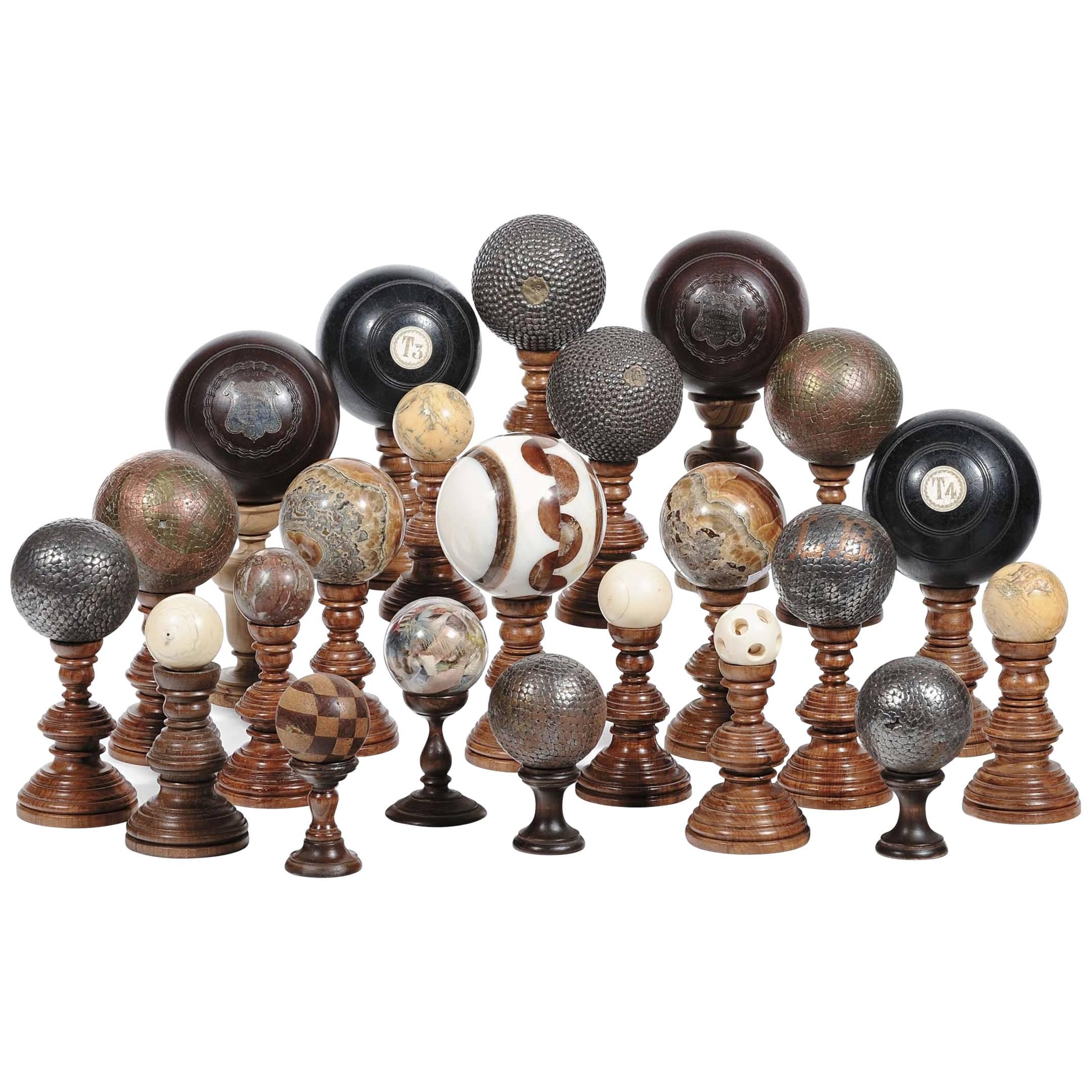 Set of 23 Collectible Crafted Globes in Stone and Marble
