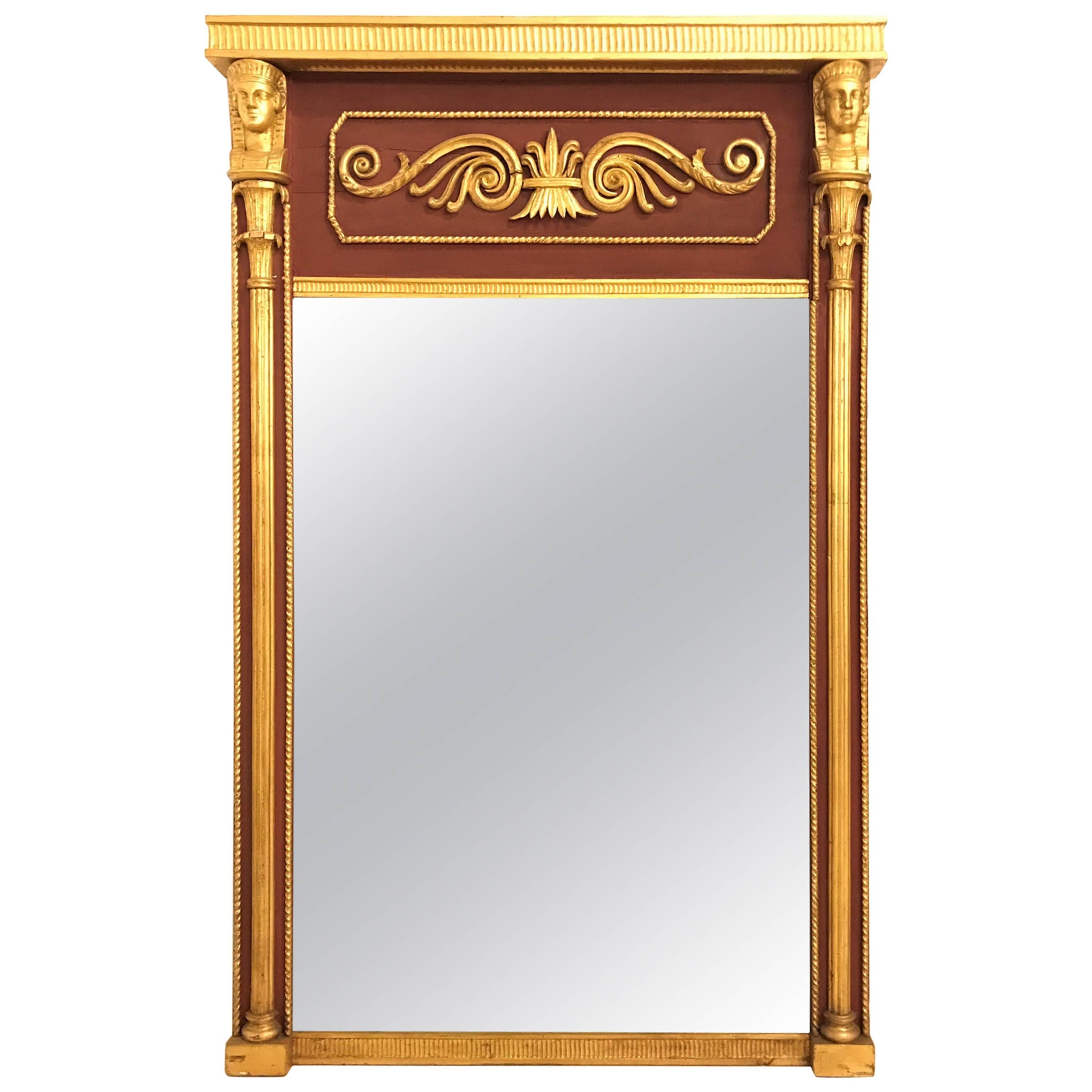 Russian Neoclassical Style Parcel Paint and Gilt Decorated Mirror For Sale