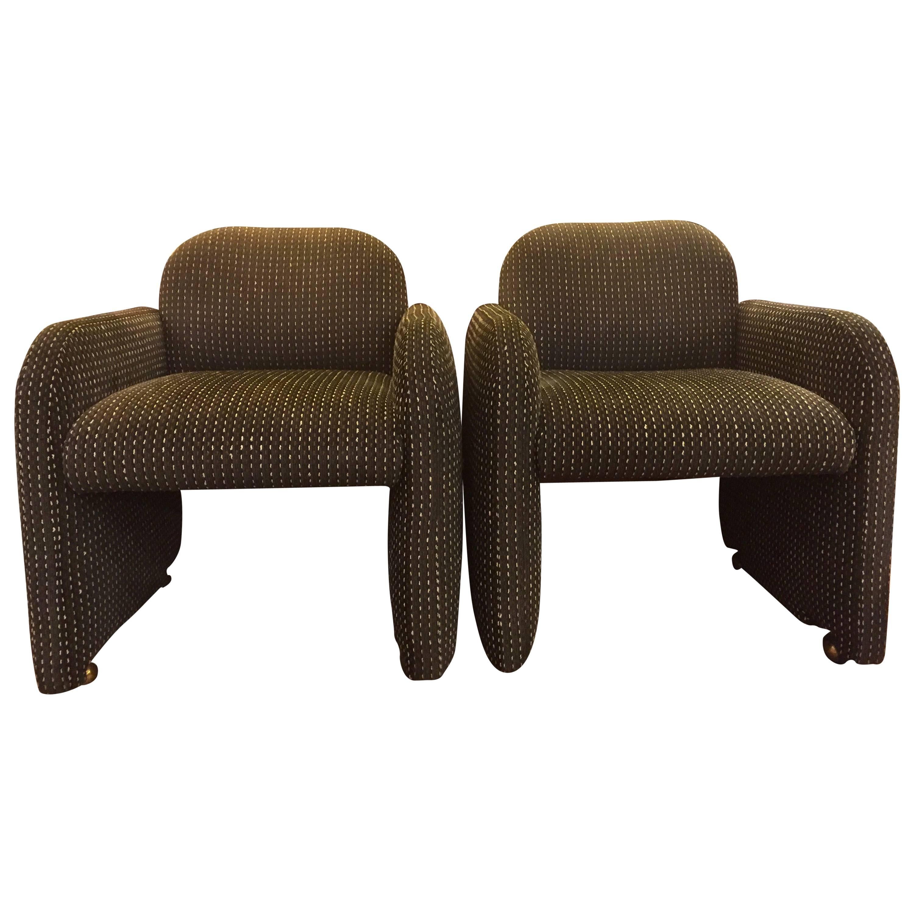 Pair of Cool Box Shaped Upholstered Mid-Century Modern Club Chairs
