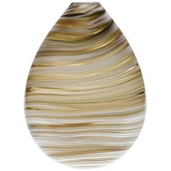 Ivory Tea Swirl Tall Oval Blown Glass Vase by California Designer Caleb Siemon