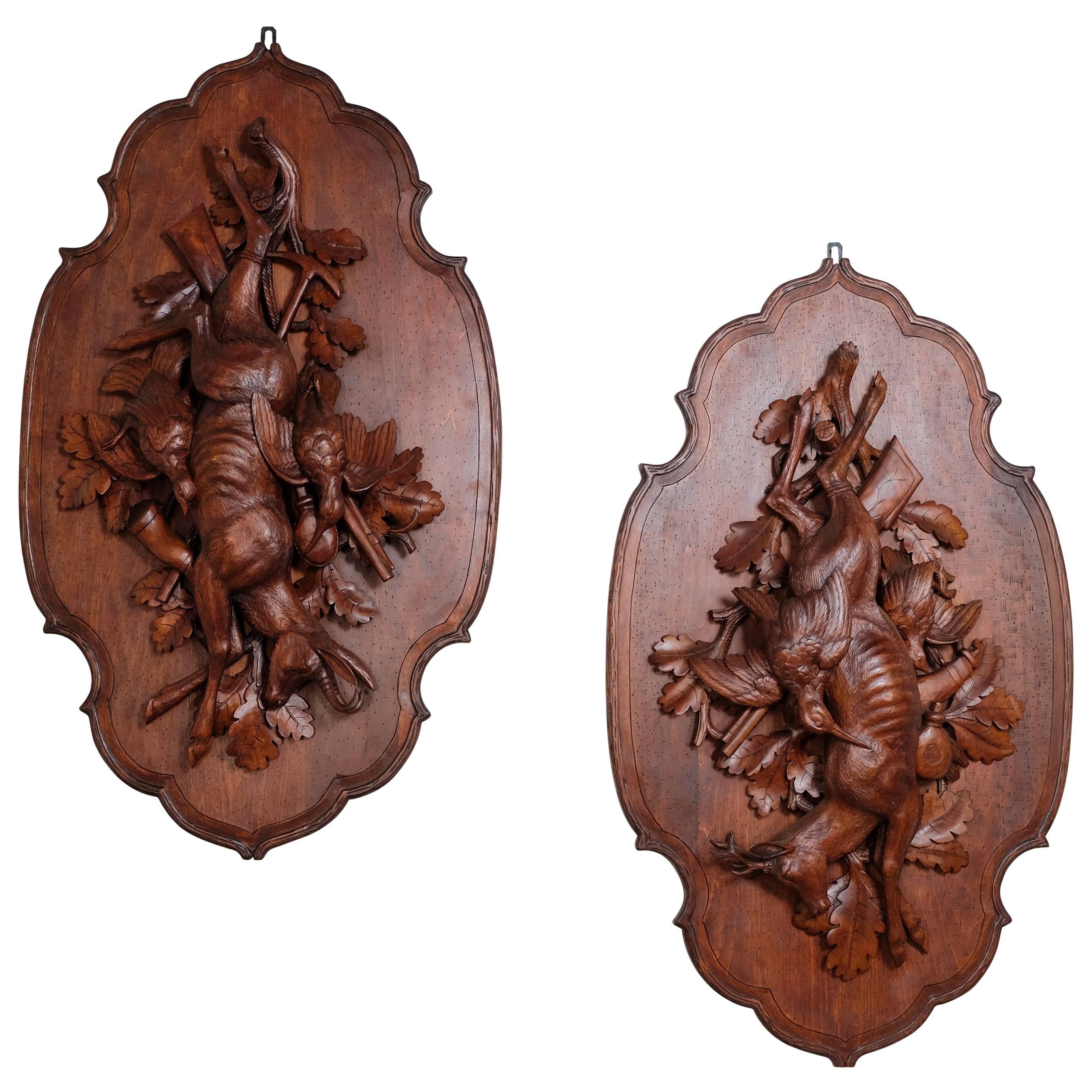 Black Forest Hunting Plaques Pair For Sale