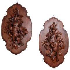 Antique Black Forest Hunting Plaques Pair