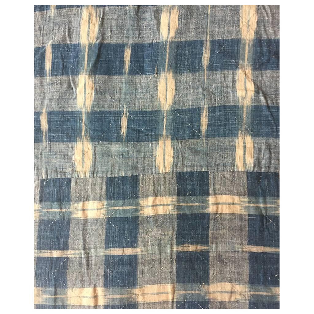 Antique Textile, Early 18th Century French Home Spun Indigo Dyed Linen Ikat #5 For Sale