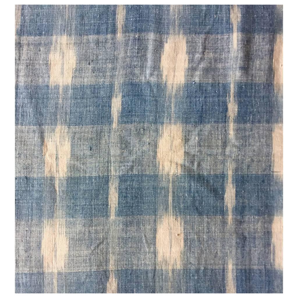 Antique Textile Early 18th Century French Home Spun Pale Blue Indigo Ikat #6 For Sale