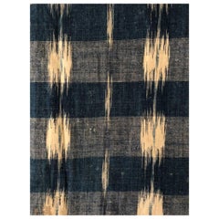 Antique Textile, 18th Century French Home Spun Indigo Dyed Linen Ikat #8