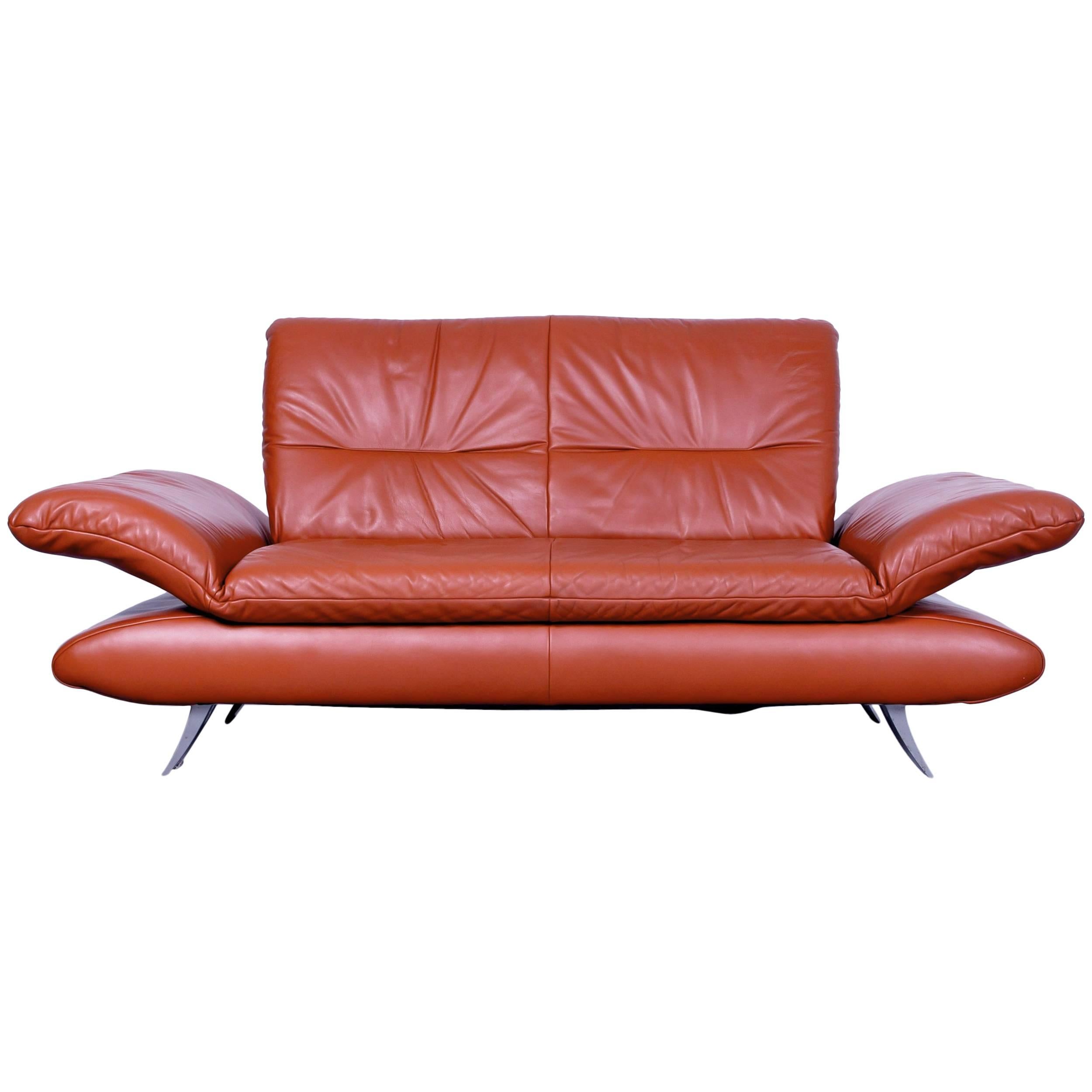 Koinor Rossini Designer Two-Seat Sofa Orange Red Leather Function Modern Two For Sale