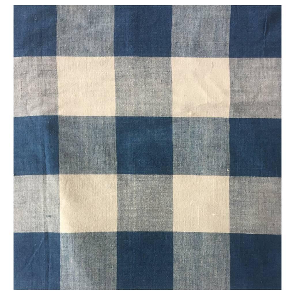 Antique Textile, Mid-19th Century French Homespun Large-Scale Blue Check #9 For Sale