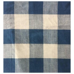 Antique Textile, Mid-19th Century French Homespun Large-Scale Blue Check #9