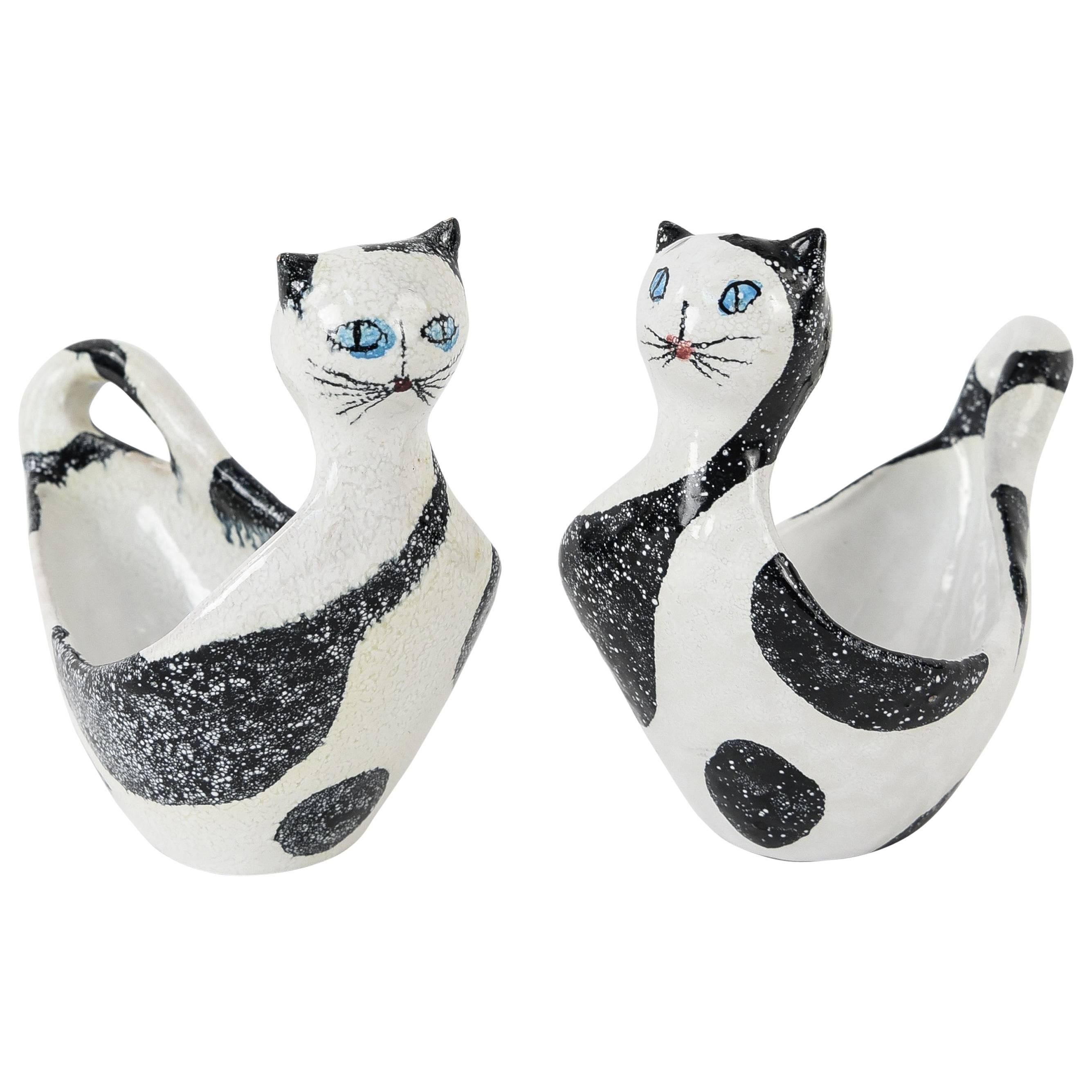 Pair of Italian Ceramic Cat Candy Bowls