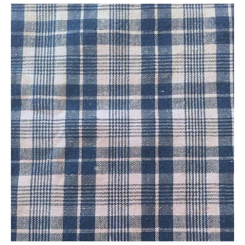 Antique 19th Century French Indigo Dyed Alsatian Blue Check Linen Textile #10 For Sale