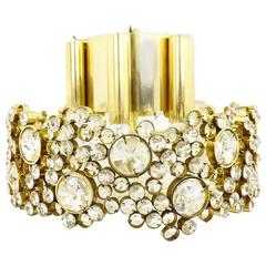 Crystal Glass and Brass Flush Mount Pendant by Palwa, 1960s