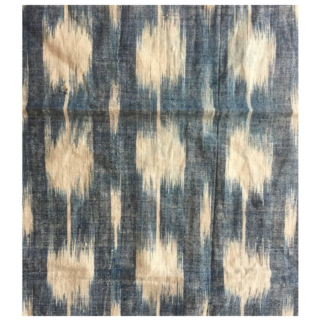 Antique Textile, Early 19th Century French Home Spun Handwoven Linen Ikat #12