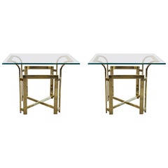 DIA X-Base Pair of Brass End or Bedside Tables with Fluted Waterfall Top