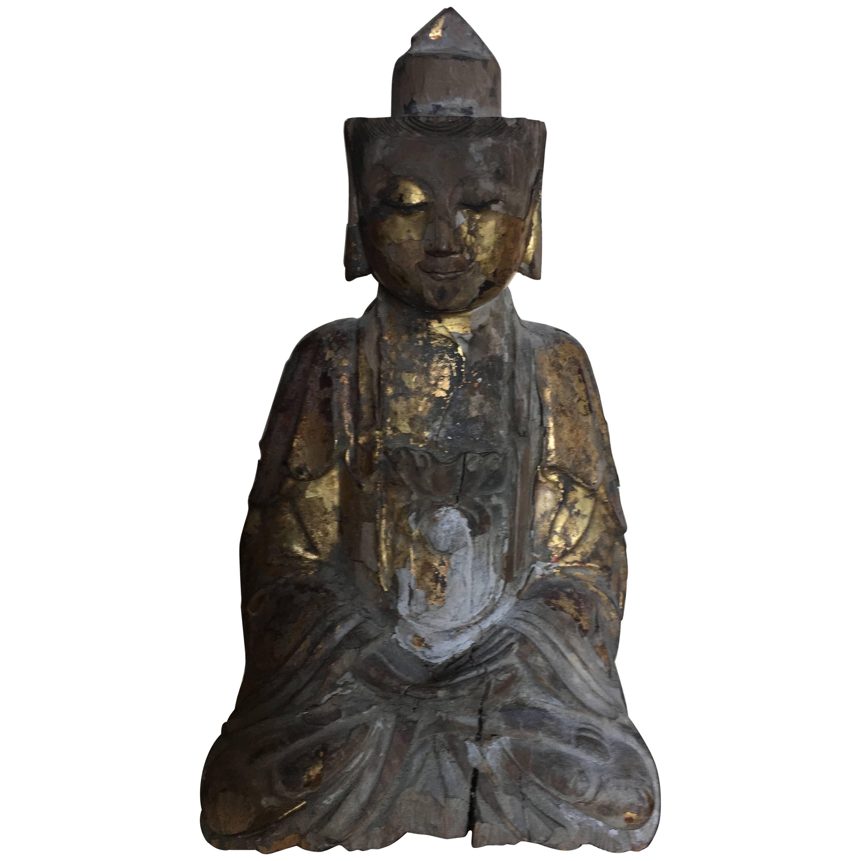 Chinese Gold Leaf Wooden Buddha