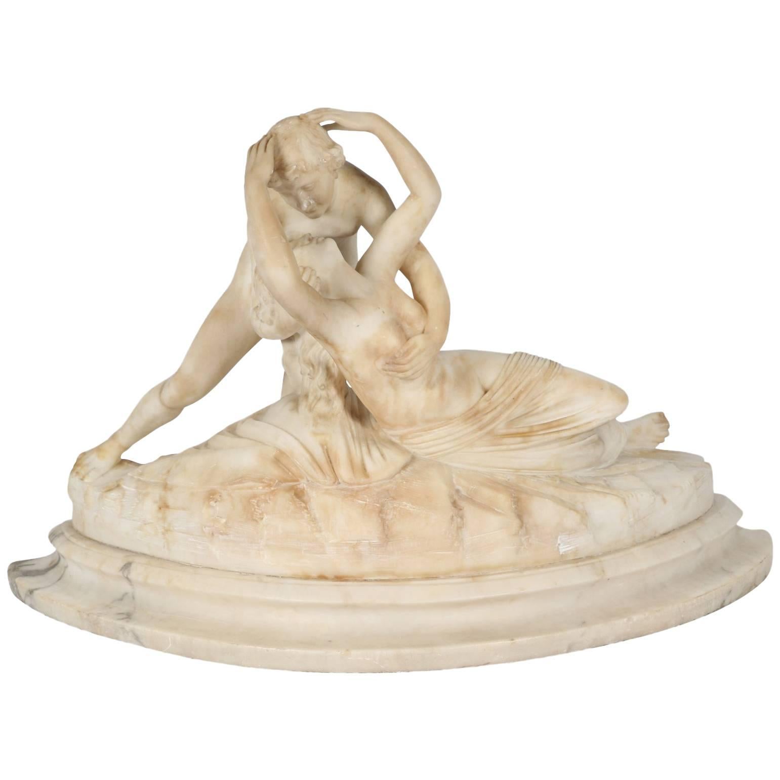 Early 20th Century Italian Grand Tour Carved Alabaster Figural Group of Lovers
