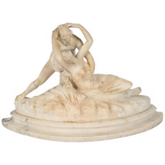 Early 20th Century Italian Grand Tour Carved Alabaster Figural Group of Lovers