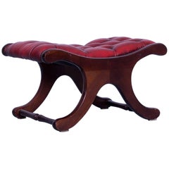 Chesterfield Footstool in Oxblood Red Buttoned Pouf Wooden Frame Real Vintage