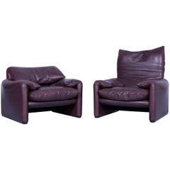 Cassina Maralunga Armchair, Set of Two Vico Magistretti Chairs