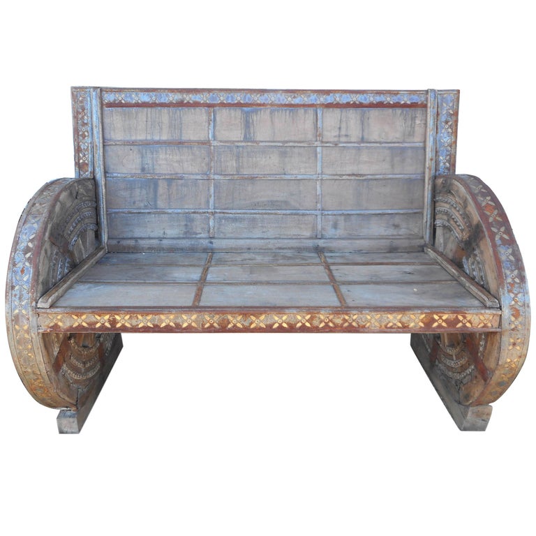 Impressive Vintage Metal And Wood Rustic Bench For Sale At 1stdibs