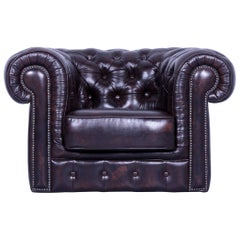 Chesterfield Clubchair Dark Brown Mocca Leather Buttoned Vintage Retro Wood