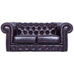 Chesterfield Two-Seat Sofa Dark Brown Mocca Vintage Retro Handmade Rivets
