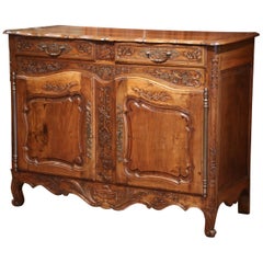 19th Century, French Louis XV Carved Walnut Two-Door Buffet from Provence