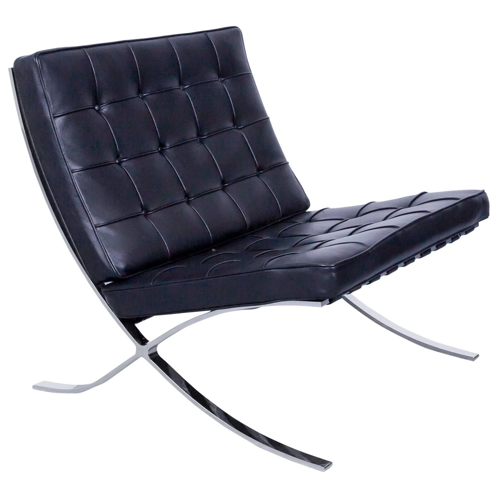 Knoll International Barcelona Chair by Ludwig Mies van der Rohe Black Leather