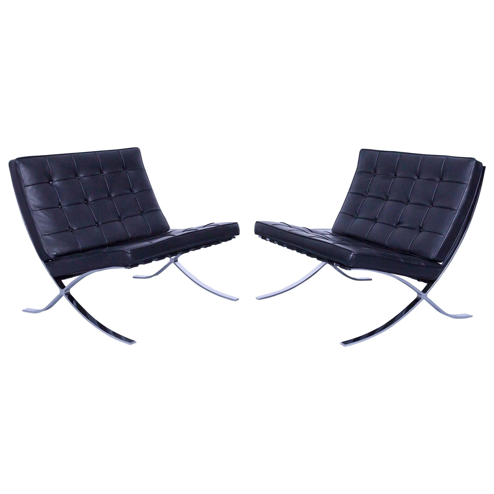 Two Knoll International Barcelona Chair Ludwig Mies van der Rohe Black Leather