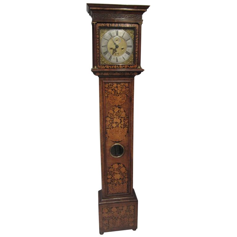 17th Century Walnut and Marquetry Longcase Clock For Sale at 1stdibs