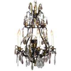 Retro French 19th-20th Century Louis XV Style Wrought Iron & Bronze Crystal Chandelier