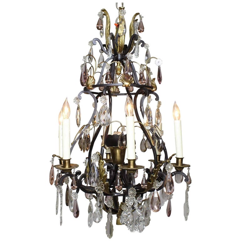 Grand Lustre Art Nouveau Fer Forgé Et Bakélite - Italie, XIXe-XXe (140cm)