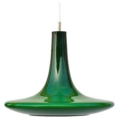 Green Trumpet Shaped Murano Glass Pendant Lamp, Peill and Putzler, 1970s