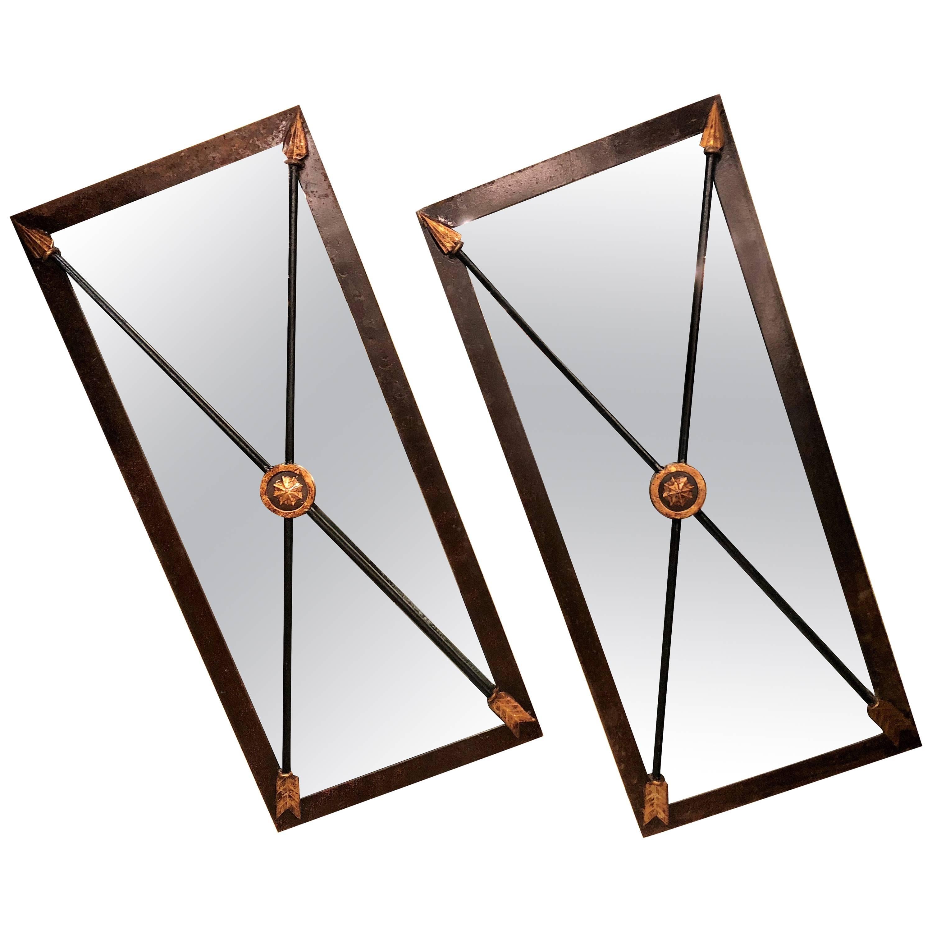 Pair of Industrial Metal Framed Mirrors