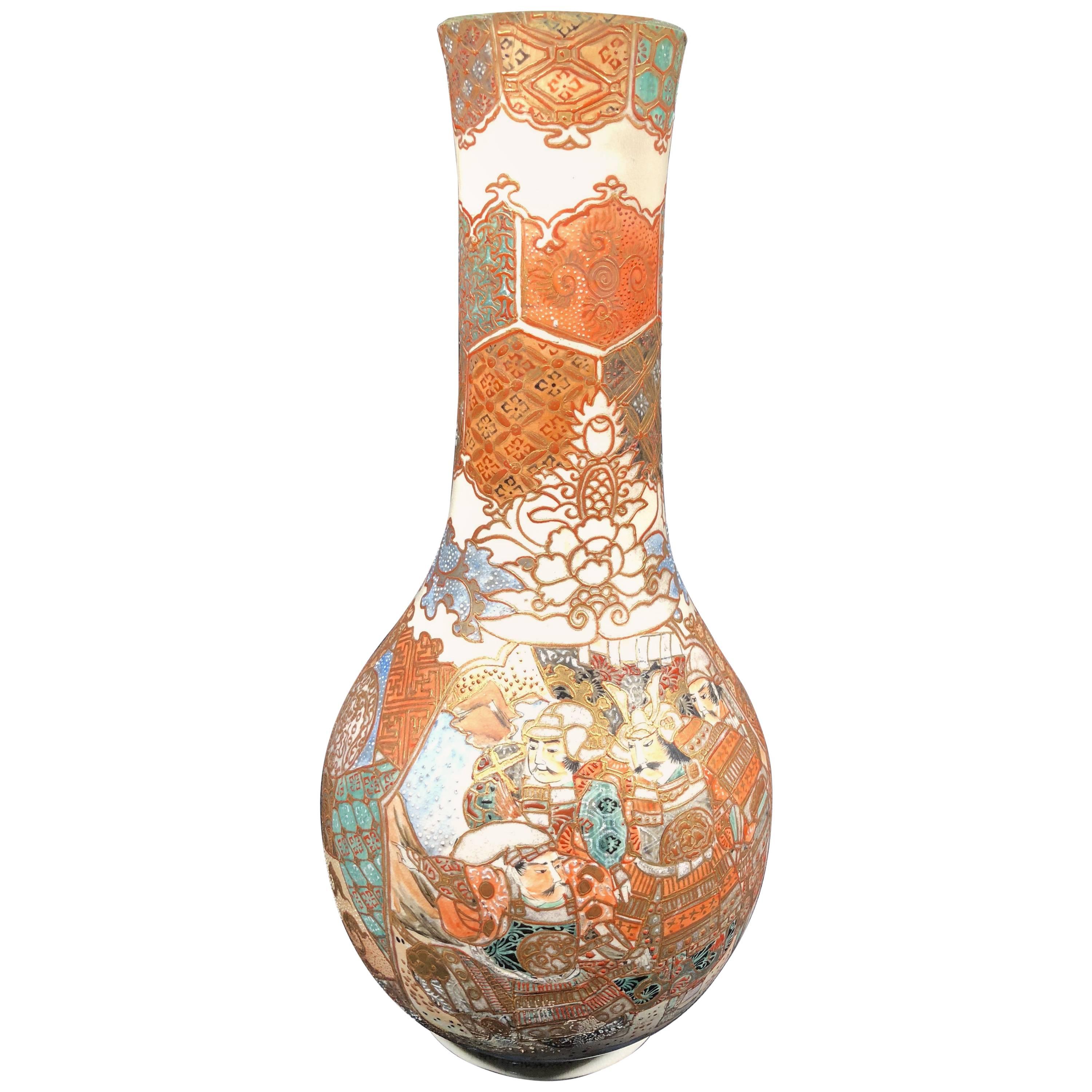 Large Japanese 19th Century Satsuma Vase Meiji Period For Sale