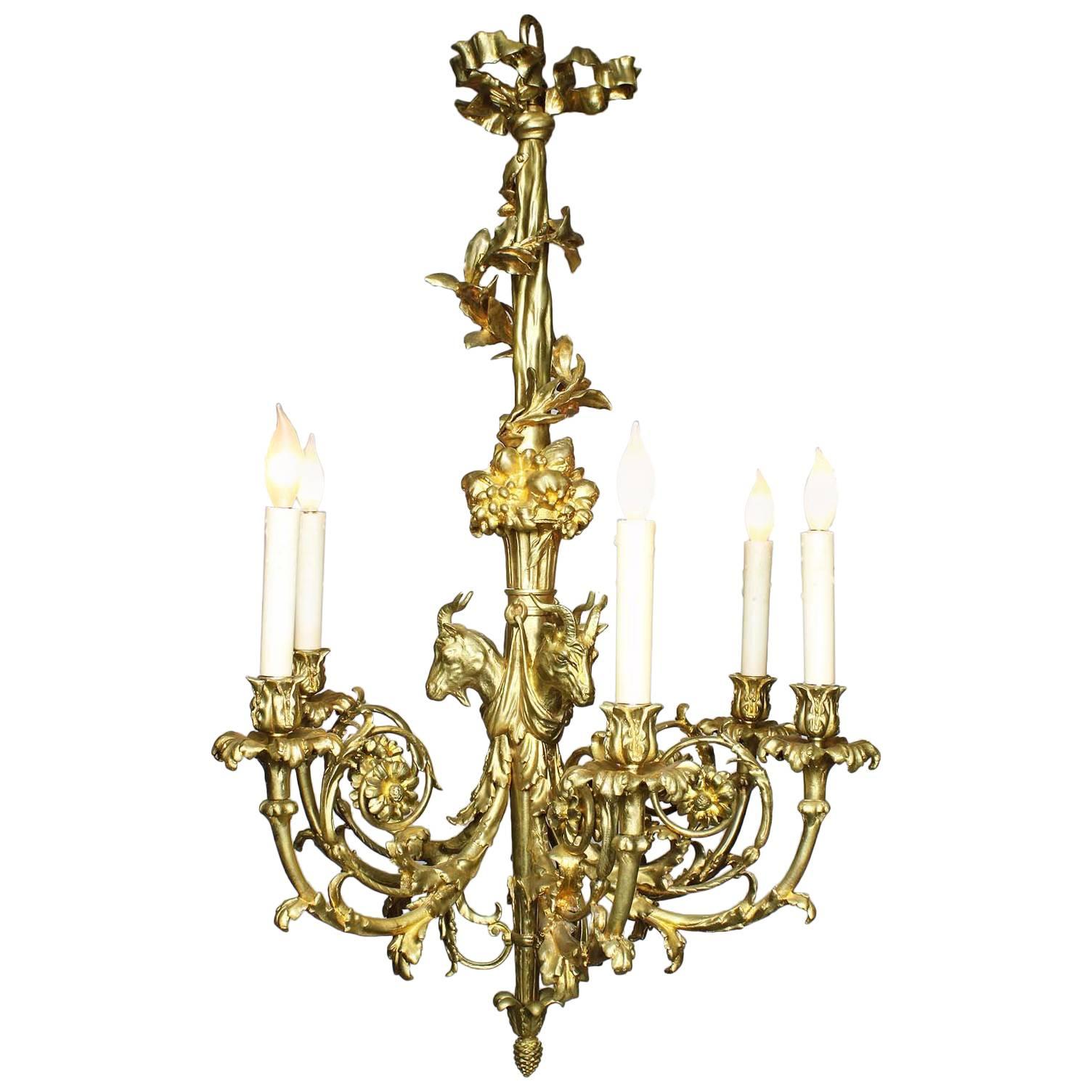 French 19th Century Louis XV Style Gilt Bronze Chandelier after Pierre Gouthiere For Sale