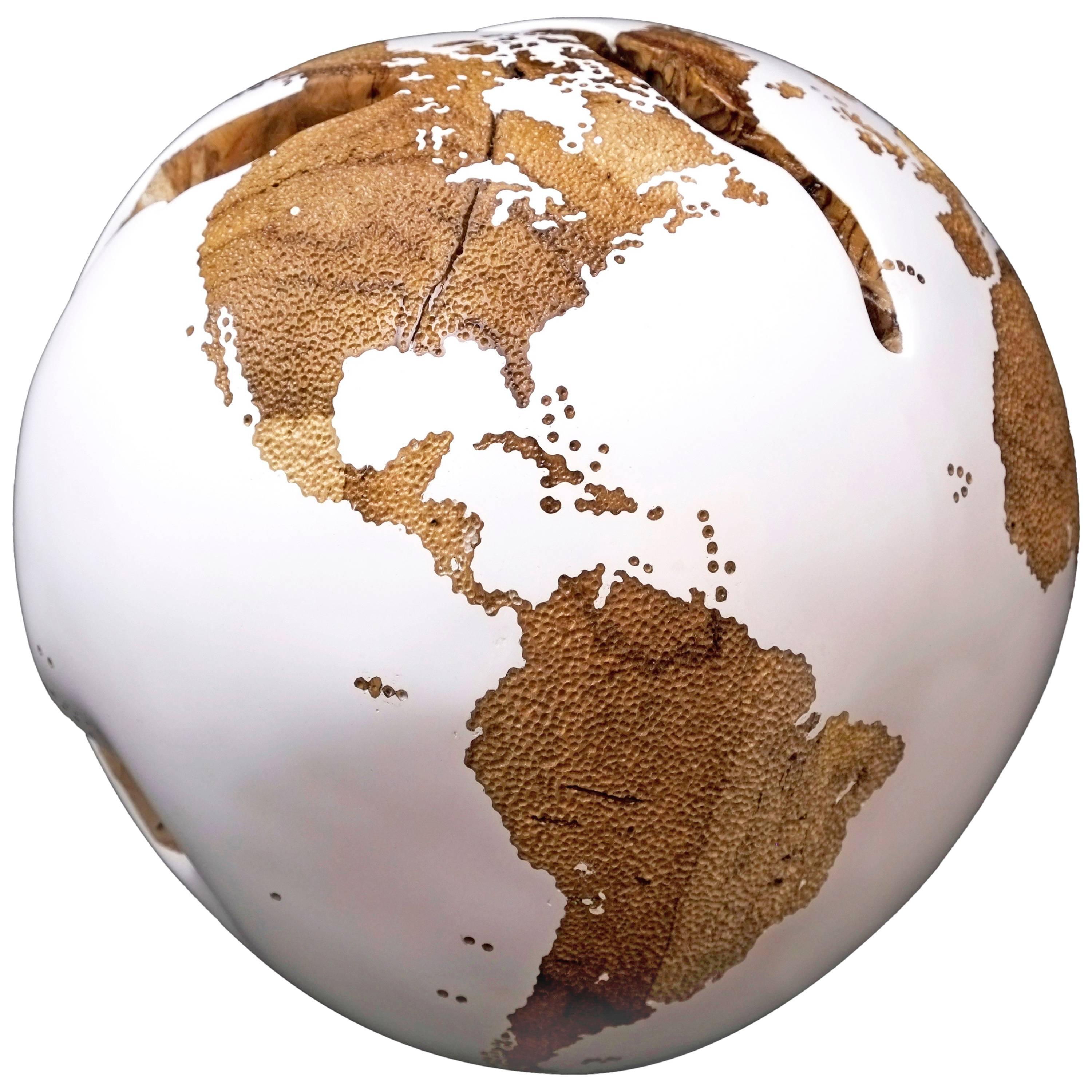 Hammered Skin Texture on Acrylic White Resin Wooden Globe 30cm