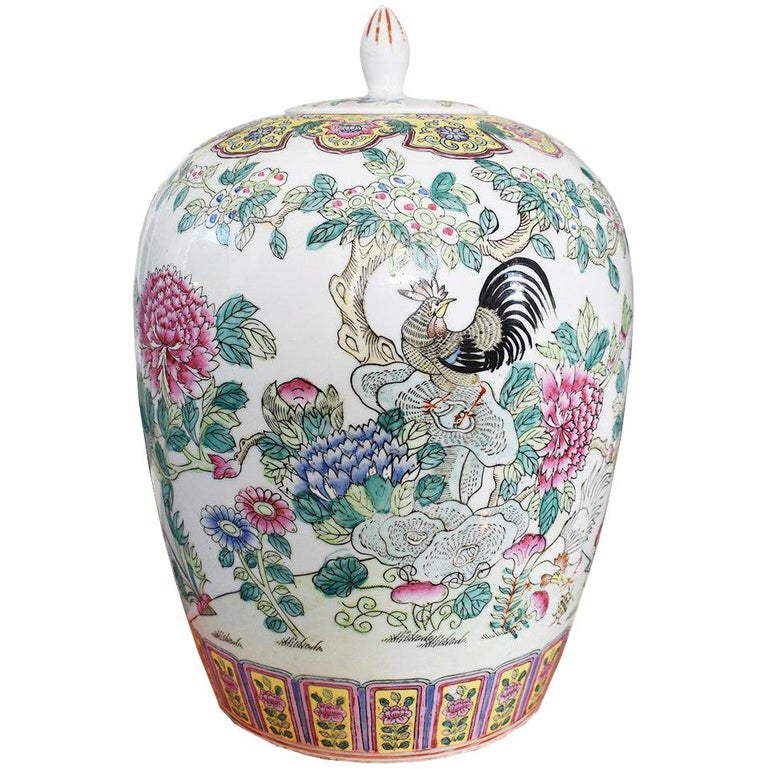 Famille Rose Chinoiserie Pink Ginger Jar Vase Urn at 1stDibs