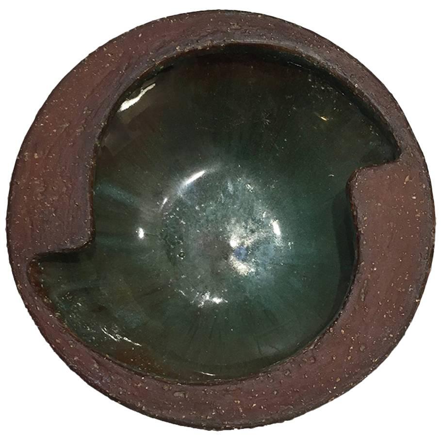 1946 Vintage Mid Century  Signed Pottery Eugene Deutch Green Brown Yin Yang Bowl