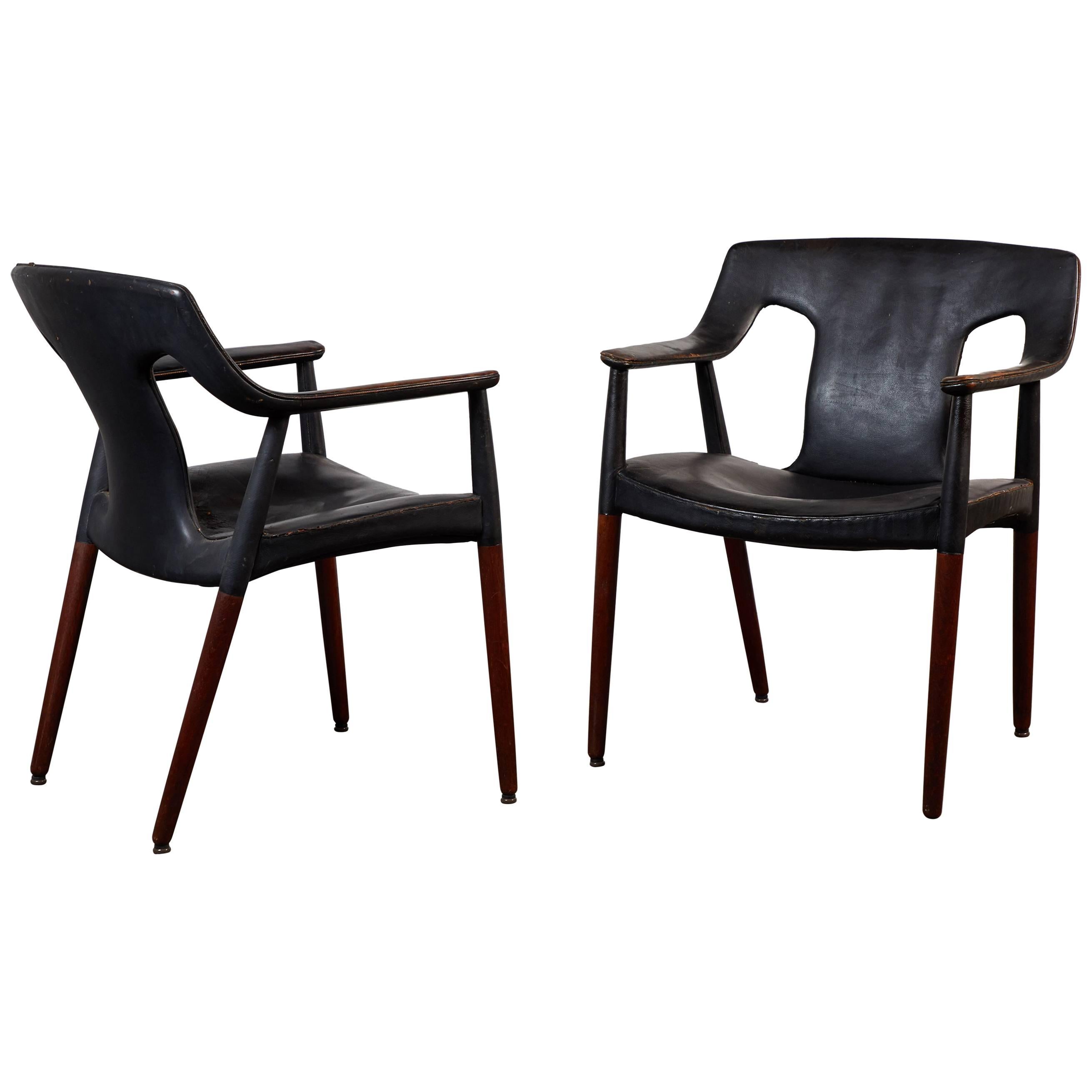 Pair of Leather Armchairs by Aksel Bender Madsen and Ejner Larsen