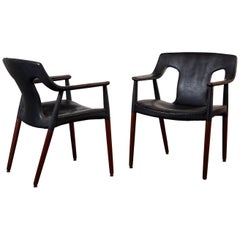 Pair of Leather Armchairs by Aksel Bender Madsen and Ejner Larsen