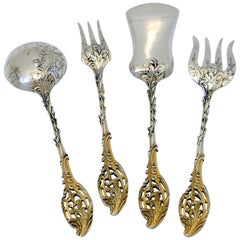 Ernie French Sterling Silver 18-Karat Gold Dessert Hors D'oeuvre Set of 4 Piece