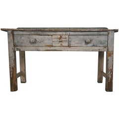 Antique 19th Century Rustic Farmhouse Side Table in Original Paint
