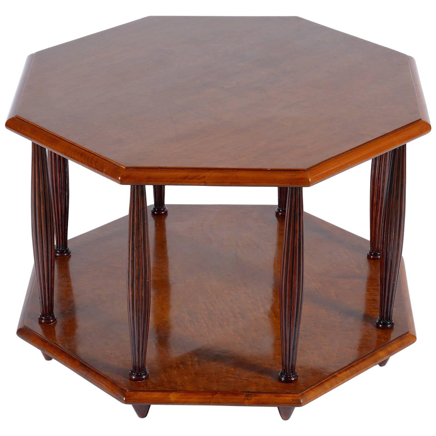 Art Deco Italian Octagonal Bird-Eye's Maples Sofa Coffee Table or Side Table