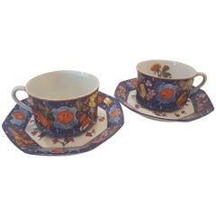 Retro Hermès Porcelain Marqueterie De Pierre D'orient Et D'occident Breakfast Cups