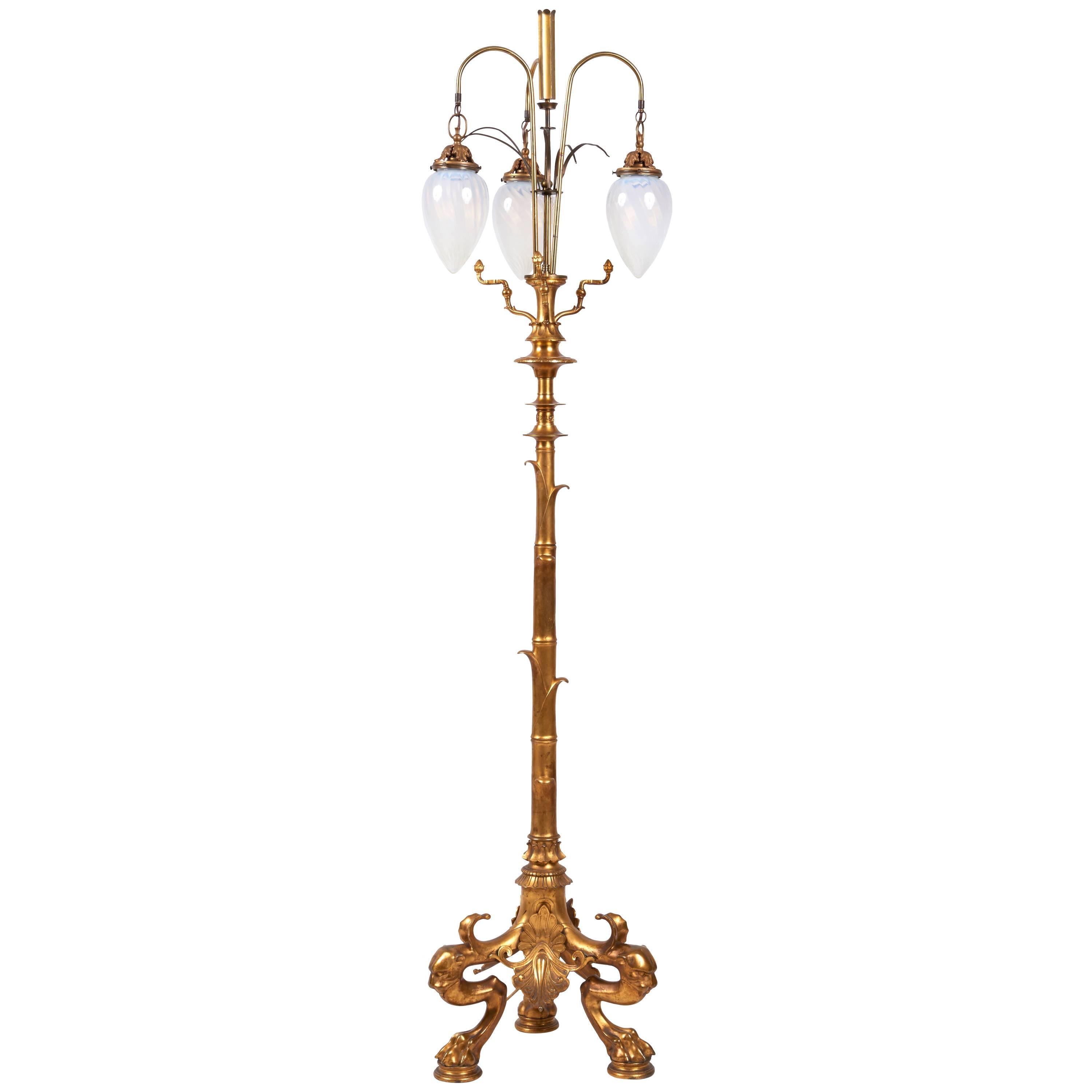 Gilt Bronze Floral Standing Lamp Attributed to Ferdinand Barbedienne