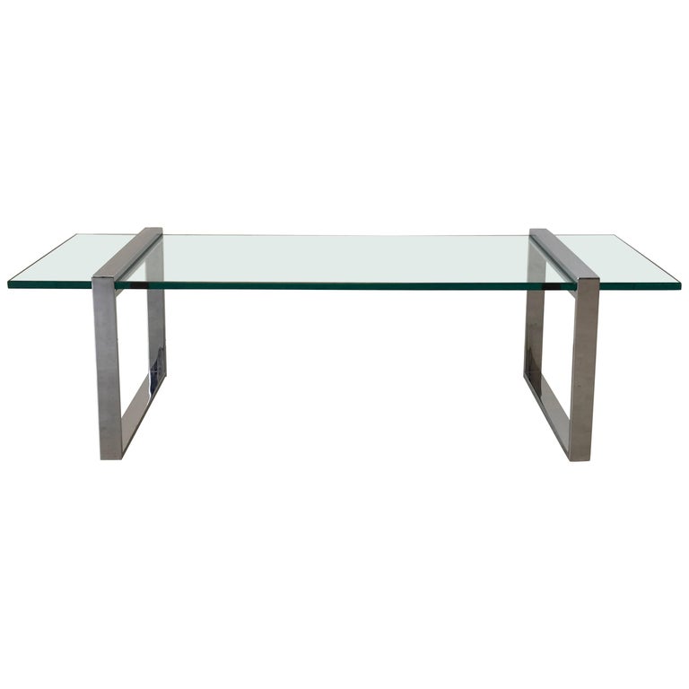 1970s Milo Baughman Chrome Floating Glass Coffee Table at 1stDibs